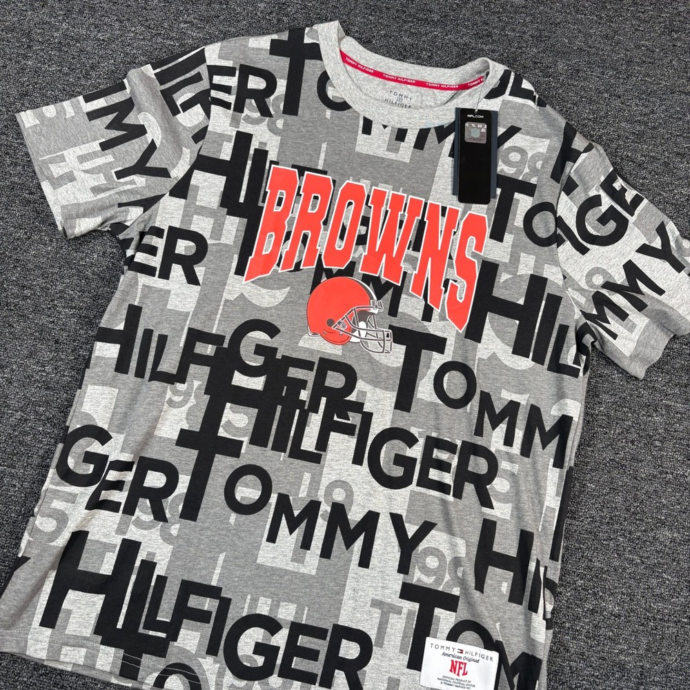 Tommy Hilfiger Cleveland Browns T-Shirt Mens Large Grey NFL All Over Print New